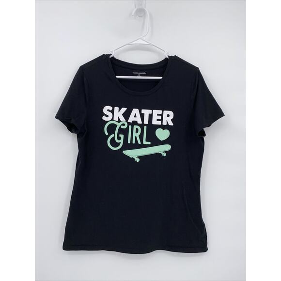 Amazon Stretch Round Neck Short Sleeve Pullover Skater Girl T-Shirt Black Large - Picture 1 of 7